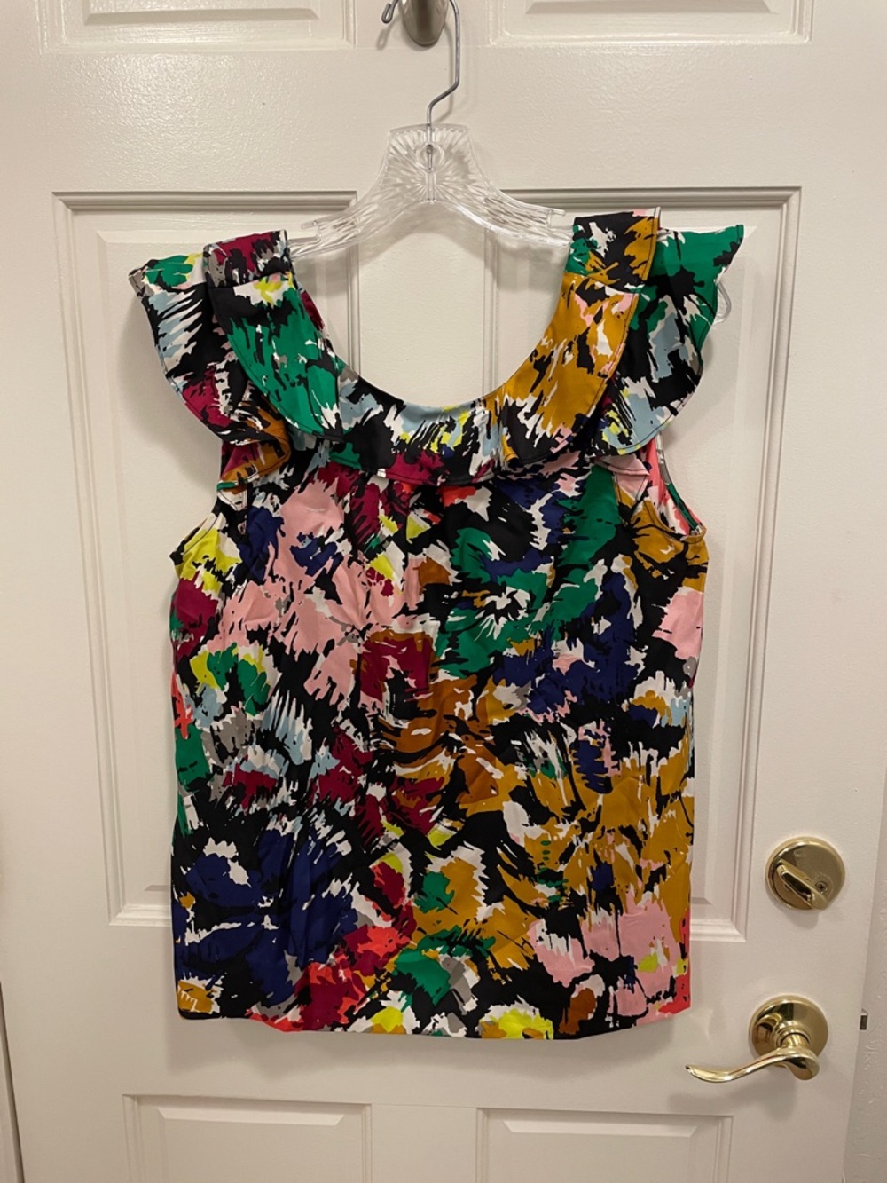 J. Crew silk multicolor ruffle neck top size 10